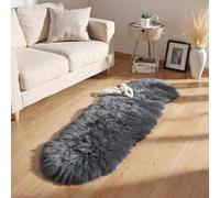 JXLOULAN Tapis en fausse peau de mouton - Gris foncé - 60 x 160 cm - Doux et moelleux - Poils longs - Imitation peau d'agneau - Pour décoration de salon, chaises, canapé, chambre à coucher