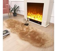 JXLOULAN Tapis en fausse peau de mouton - Marron clair - 60 x 160 cm - Doux et moelleux - Décoration de salon - Poils longs - Imitation peau d'agneau - Pour chaises, canapé, chambre à coucher et