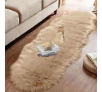 JXLOULAN Tapis en fausse peau de mouton - Marron clair - 80 x 180 cm - Poils longs - Moelleux - Pour salon, chambre à coucher, chambre d'enfant - Doux