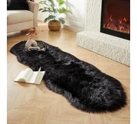 JXLOULAN Tapis en fausse peau de mouton - Noir - 60 x 160 cm - Doux et moelleux - Décoration de salon, à poils longs - Imitation peau d'agneau - Pour chaises, canapé, chambre à coucher et chambre