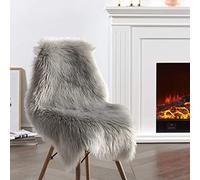 JXLOULAN Tapis en Peau de Mouton Synthétique Gris 50x80 cm, Tapis Fausse Fourrure Carpette Moelleuse pour Chambre à Coucher, Salon, Jet de Divan de Décoration Chaise
