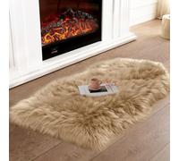 JXLOULAN Tapis en peau de mouton synthétique - Marron clair - 40 x 60 cm - Moelleux - Décoration de salon - Pour chaises, canapé, chambre à coucher et chambre d'enfant