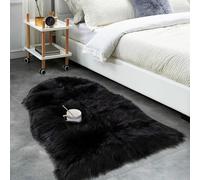 JXLOULAN Tapis en Peau de Mouton Synthétique Noir 60x90 cm, Tapis Fausse Fourrure Carpette Moelleuse pour Chambre à Coucher, Salon, Jet de Divan de Décoration Chaise