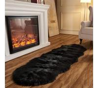 JXLOULAN Tapis en peau de mouton synthétique - Noir - 80 x 180 cm - Tapis à poils longs et moelleux - Décoration de salon, canapé, chambre à coucher - Chambre d'enfant