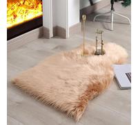JXLOULAN Tapis Fausse Fourrure, Tapis en Peau de Mouton Synthétique Beige 75x120 cm, Carpette Moelleuse pour Chambre à Coucher, Salon, Crèche, Jet de Divan de Décoration Chaise