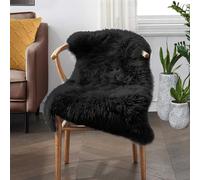 JXLOULAN Tapis Fausse Fourrure, Tapis en Peau de Mouton Synthétique Noir 50x80 cm, Carpette Moelleuse pour Chambre à Coucher, Salon, Crèche, Jet de Divan de Décoration Chaise