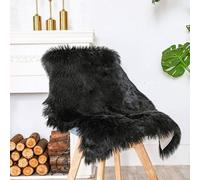 JXLOULAN Tapis Fausse Fourrure, Tapis en Peau de Mouton Synthétique Noir 60x90 cm, Carpette Moelleuse pour Chambre à Coucher, Salon, Crèche, Jet de Divan de Décoration Chaise