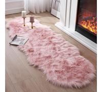 JXLOULAN Tapis Fausse Fourrure, Tapis en Peau de Mouton Synthétique Rose 60x160 cm, Carpette Moelleuse pour Chambre à Coucher, Salon, Crèche, Jet de Divan de Décoration Chaise