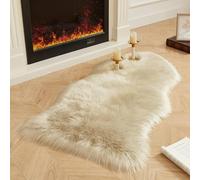 JXLOULAN Tapis moelleux en fausse fourrure de mouton douce lavable en machine pour chambre à coucher, chambre d'enfant, salon, décoration d'enfant - Beige - 75 x 120 cm