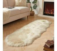 JXLOULAN Tapis moelleux en fausse fourrure de mouton douce lavable en machine pour chambre à coucher, chambre d'enfant, salon, décoration d'enfant - Beige - 60 x 160 cm