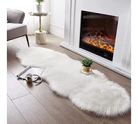 JXLOULAN Tapis moelleux en fausse fourrure de mouton lavable en machine - Pour chambre à coucher, chambre d'enfant, salon, décoration d'enfant - Blanc - 60 x 160 cm