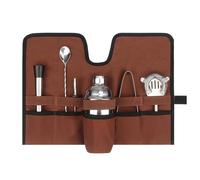 Jxngery Ensemble de Cocktails en Toile Sac de Transport Portable Sangle Pliable en Rouleau Sac de Barman de mixologie Professionnel pour Le Camping en Plein air (Brun)