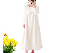 JXOPY Chemise de Nuit en Flanelle à Manches Longues for Femmes, Grande Taille, Chemise de Nuit à Manches Longues, Douce, Confortable, Chaude, for l'hiver(Blanc,XL)