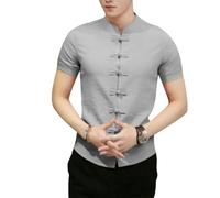 JXQXHCFS Chemises décontractées traditionnelles chinoises pour hommes, uniforme de Kung Fu à manches courtes, rouge pastèque, S