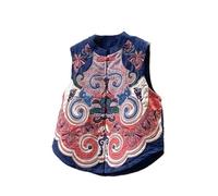 JXQXHCFS Veste ethnique jacquard coton lin femme rétro chinois col montant brodé gilet court manteau, bleu marine, XL