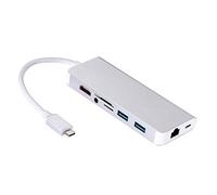 JXT ADT Type c Mettez hdmi Carte réseau Gigabit Multi-Fonction Convertisseur HDMI + RJ45 + PD + Audio + USB3.02 + SD + TF Dock Huit-en-Un HUB d'extension Multi-Fonctions (Gris Argenté)