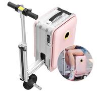 JXUANMM Valise électrique Intelligente à roulettes, Valise Scooter électrique légère pour Les Voyages avec Serrure numérique, Valise Rigide à roulettes, étanche et légère Pink-20L-SE3S