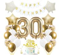 Jxuzh Décoration d'anniversaire 30 ans pour femme et homme - Or clair - 30 ans - Champagne doré - Ballons Happy Birthday - Bannière à confettis - Ballons étoile Happy 30th Birthday - Décoration de