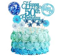 Jxuzh Décoration de gâteau 50e anniversaire bleu femme homme Happy Birthday 50 paillettes décoration de gâteau anniversaire Happy 50th Birthday Décoration de gâteau 50 ans anniversaire 50 ans ann