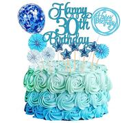 Jxuzh Décoration de gâteau d'anniversaire 30 ans - Bleu - Pour femme et homme - Happy Birthday 30 - Paillettes - Décoration de gâteau d'anniversaire Happy 30th Birthday - 30 ans - Décoration de g