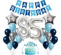 Jxuzh Décorations d'anniversaire 85 ans bleu argenté - Décoration pour hommes et femmes - Ballons - Guirlande - Kit d'anniversaire d'enfant de 85 ans