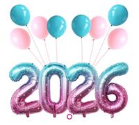 Jxuzh Kit de décoration colorée pour le Nouvel An 2026, ensemble de ballons en Mylar 2026 ensemble de ballons colorés Nouvel An Bleu Rose - XXL ballon chiffre en Mylar 2026 (80 cm) + ballons en latex
