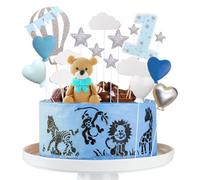 Jxuzh Ours en peluche - Décoration de gâteau - Pour fête prénatale - Mini boules bleues - Décoration de gâteau pour fête prénatale - Décoration de gâteau - Motif ours mignon - Bleu