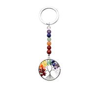 Jxuzh Porte-clés Arbre de Vie 7 Chakras en Pierre Naturelle Multi-colored (Red, Orange, Yellow, Green, Blue, Indigo, Violet) Unisex-Adultes