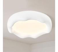 JXYDJH Plafonnier De Style Campagnard, Simple Et Rond, En Résine Blanche Style Scandinave, Finition Grain De Bois Rustique, Avec Abat-jour En Acrylique, Idéal Pour Chambre, Couloir, Salle De Bain