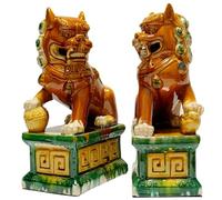 JXYQ Art Statue Ornament Sculpture Lucky Feng Shui Statue A Pair of Fu Foo Dogs, Traditional Chinese Guardian Lion Statues with Stone Finish Feng Shui Decor for Indoor Outdoor Placement