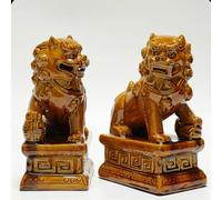 JXYQ Art Statue Ornament Sculpture Lucky Feng Shui Statue A Pair of Fu Foo Dogs, Traditional Chinese Guardian Lion Statues with Stone Finish Feng Shui Decor for Indoor Outdoor Placement