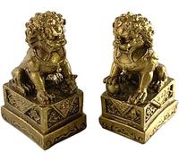 JXYQ Chinese Foo Dogs Guardian Lion Statues Pair, Fengshui Fu Dogs Beijing Brass Lions Asian Decor, Best Housewarming Congratulatory to Ward Off Evil Energy, Feng Shui DécorBrass,7cm