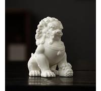JXYQ Chinese Foo Dogs Statues Pair, White Porcelain Guardian Lions Beijing Lions Statue 2024 Chinese Fu Dogs Ornaments for Home Office Decor,No Base,Female
