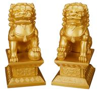 JXYQ Chinese Fu Lions Foo Dogs Statues Pair, Feng Shui Asian Guardian Lion Statues, Ideal Drive Away Evil Spirits&congratulatory for Home Outdoor DecorGold,L