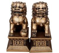 JXYQ Chinese Fu Lions Foo Dogs Statues Pair, Feng Shui Asian Guardian Lion Statues, Ideal Drive Away Evil Spirits&congratulatory for Home Outdoor DecorBrass,S