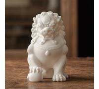 JXYQ Foo Dogs Statue Pair,White Porcelain Chinese Wealth Porsperity Guardian Lions Beijing Lions Statue Craft Ornaments for Home Office Decor,Male