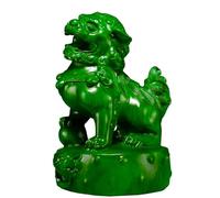 JXYQ Fu Foo Dogs Statues,6'' Wealth Porsperity Guardian Lion Statues Pure Hand Wood Carved Beijing Lions Ornaments Feng Shui Home Décor Best Chinese Gift,Green,Single