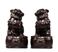 JXYQ Fu Foo Dogs Statues,6'' Wealth Porsperity Guardian Lion Statues Pure Hand Wood Carved Beijing Lions Ornaments Feng Shui Home Décor Best Chinese Gift,Black,Pair