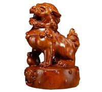 JXYQ Fu Foo Dogs Statues,6'' Wealth Porsperity Guardian Lion Statues Pure Hand Wood Carved Beijing Lions Ornaments Feng Shui Home Décor Best Chinese Gift,Orange,Single