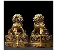 JXYQ Ornaments Feng Shui Brass Statue Lion Wealth Prosperity Ornaments Pair of Dogs FU Foo Guardian Sculpture, Ward Off Evil Energy, Feng Shui Decor Figurine Sculpture