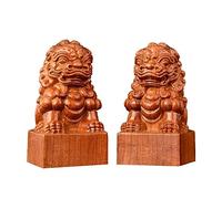 JXYQ Ornaments Gardening Ornament,Pair Fu Foo Dogs Statues, Chinese Feng Shui Decor,Wooden for Home and Office, Attract Wealth and Good Luck,Best Gift Crafts Statue Sculpture Collectible Sculpture