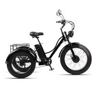 JXYQ Tricycle Adulte à Gros pneus 24 Pouces (7 Vitesses), Cadre Bas, Grand Panier, vélo Cruiser Adulte, écran LCD, Phare Noir