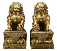 JXYQ Wealth Porsperity Pair of Fu Foo Dogs Guardian Lion Statues,Large Pure Brass Beijing Lions Statues 2024 Feng Shui Decor Housewarming Business Opening Gift,44CM