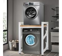 JXZ Meuble Machine à Laver, Superposition Lave Linge Seche Linge, 3 Hauteurs Réglables, Capacité Charge 300kg pour Buanderie Salon Salle De Bain Cuisine Balcon(Blanc, Tableau en Bois)