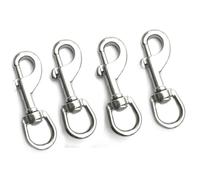JY-MARINE Lot de 4 mousquetons pivotants pour laisse d'animal domestique, plongée sous-marine, clips robustes, laisse de chien, clips de drapeau - Extrémité simple (argenté)