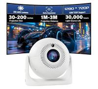 JY360 Projecteur Vidéo Portable avec WiFi & Bluetooth - 1280x720P & 200ANSI, Android 13, Correction Keystone Automatique, Support Réglable pour Divertissement à Domicile, Cinéma, Extérieur(Blanc)