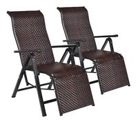 JYARZ Chaise Longue Transat Jardin Chaise Longue Inclinable Pliante en Rotin 2 Pièces Portable avec Positions Réglables Accoudoir Large Bain De Soleil