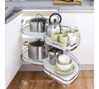 JYBNBBE Carrousel d'angle de Cuisine, Organisateur Coulissant pour Angle Mort de Placard de Cuisine, Plateau pivotant à 2 Niveaux, Double étagère carrousel, étagère de Rangement,White-Open Right