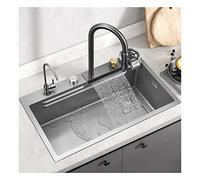JYBNBBE Évier de Cuisine Cascade Gris Pistolet, Utilitaire Commercial en Acier Inoxydable, avec Lave-gobelet, Robinet et égouttoir, Poste de Travail pour Restaurant, buanderie, a,D-68 * 43 * 22cm