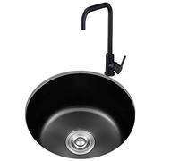 JYBNBBE Évier de Cuisine Rond en Acier Inoxydable Noir à Une cuve avec Robinet d'eau Froide et Panier de vidange, Installation encastrée ou sous Plan,Black-30x30x17cm